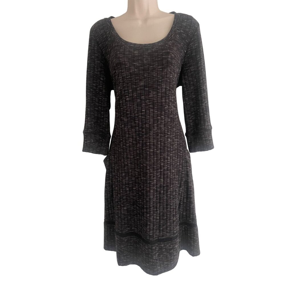 Size 1X 16 NEW BLACK & WHITE MARLED RIBBED KNIT SWEATER DRESS W/POCKETS‎ Plus Sz